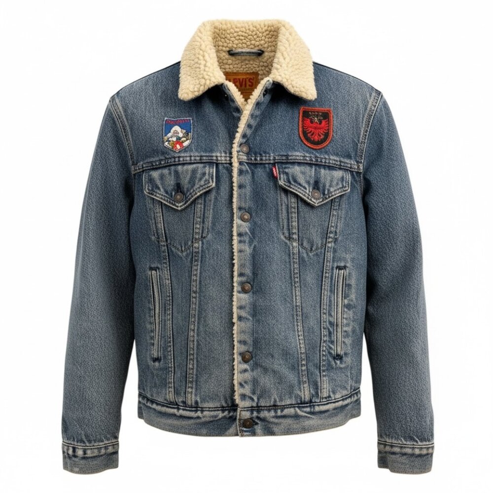 Vintage 80s Levi’s San Francisco Sherpa Lined Denim Trucker Jacket 40L - Picture 2 of 16